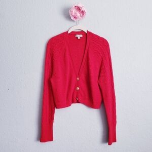 J. Crew Red Supersoft Cropped Cable Knit Wool Blend Sweater